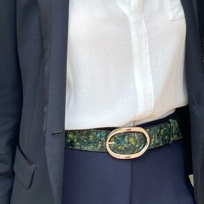 Ceinture reversible femme Croco vert / Bleu newport